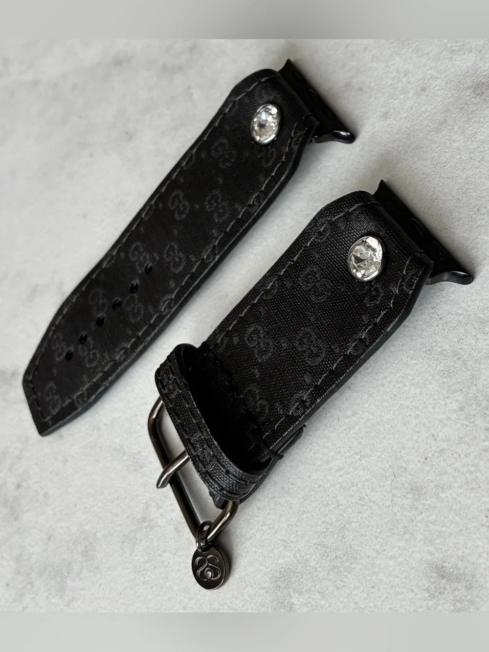 Spark*l Authentic Upcycled Micro GG Black Sivella Apple Watch Band - Size 2